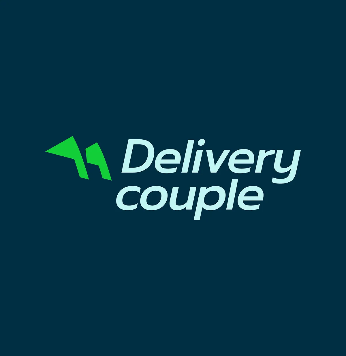 Logo von Delivery Couple mit grünem Pfeilsymbol auf dunklem Marineblau