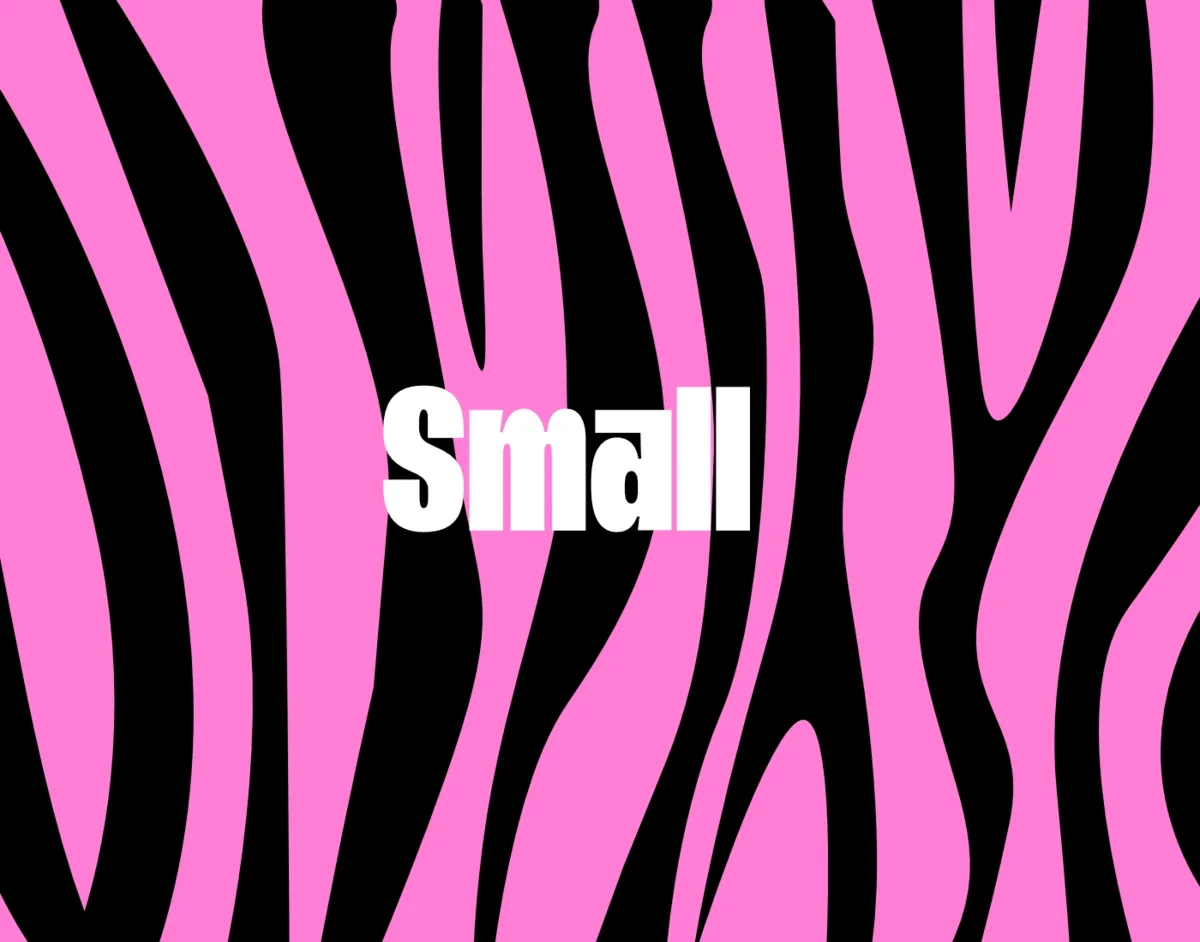 Das Wort „Small“ in Git Sans, weiß auf rosa-schwarzem Zebramuster