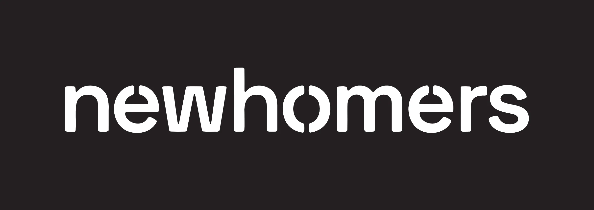 Logotyp des Verlags newhomers im Stencil-Stil, weiß auf Schwarz