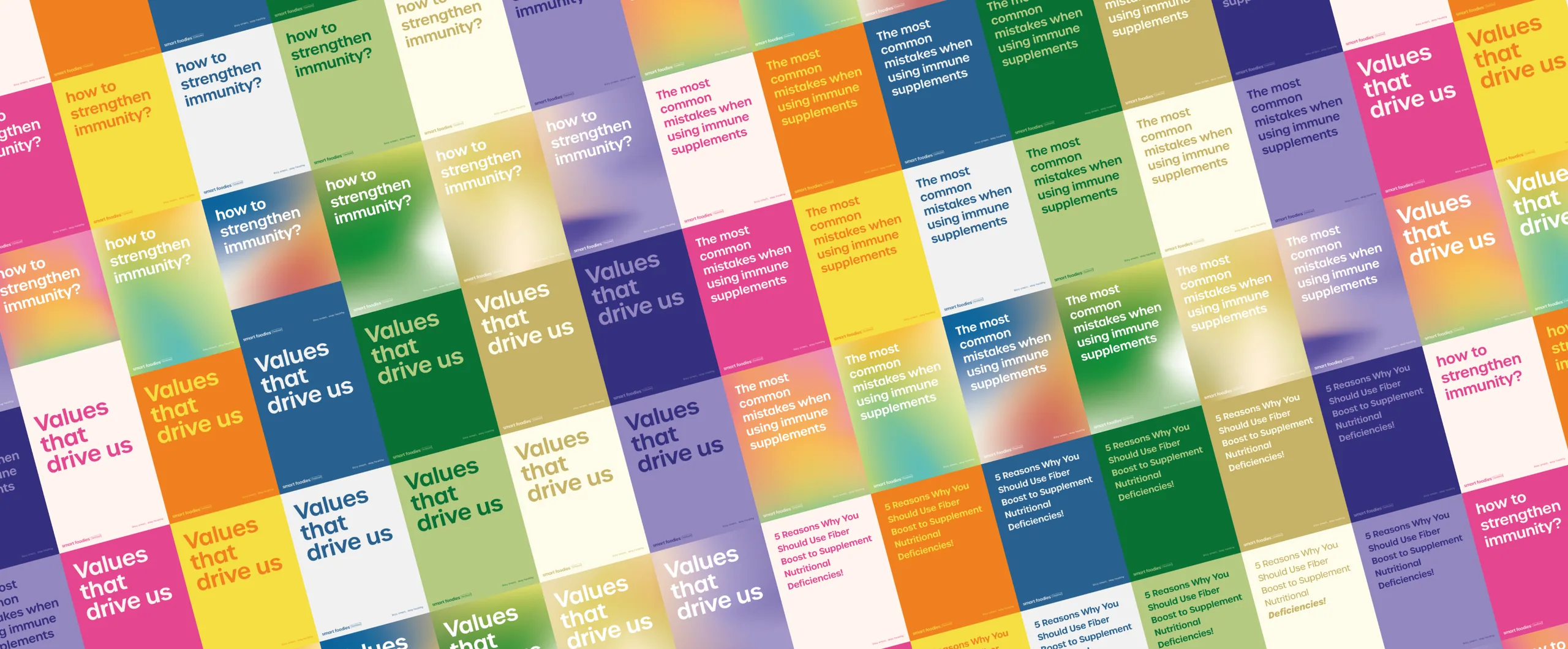 Social-Media-Templates von Smartfoodies Functional: buntes Raster aus typografischen Posts