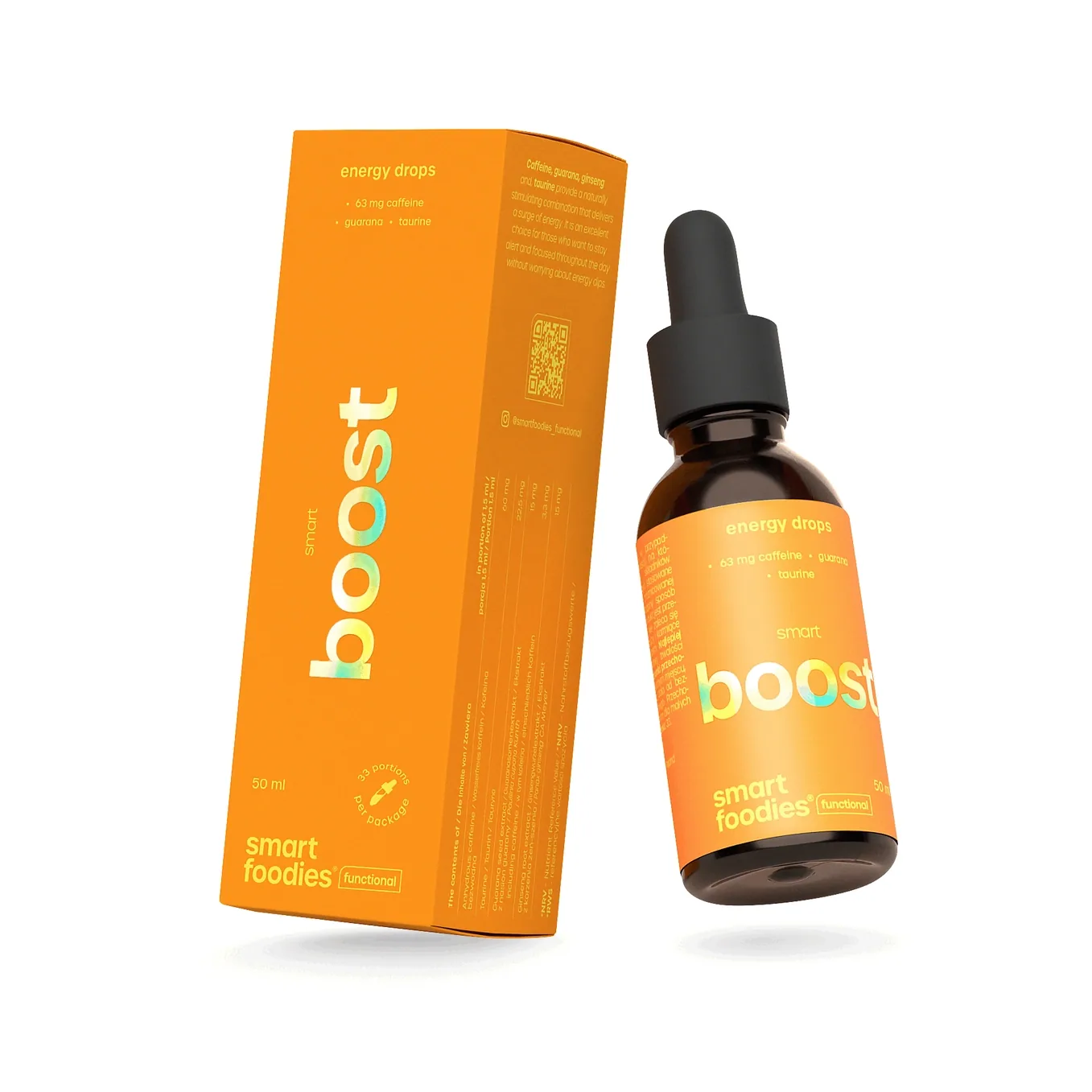 Tropfflasche und Schachtel Smart Boost von Smartfoodies Functional in Orange